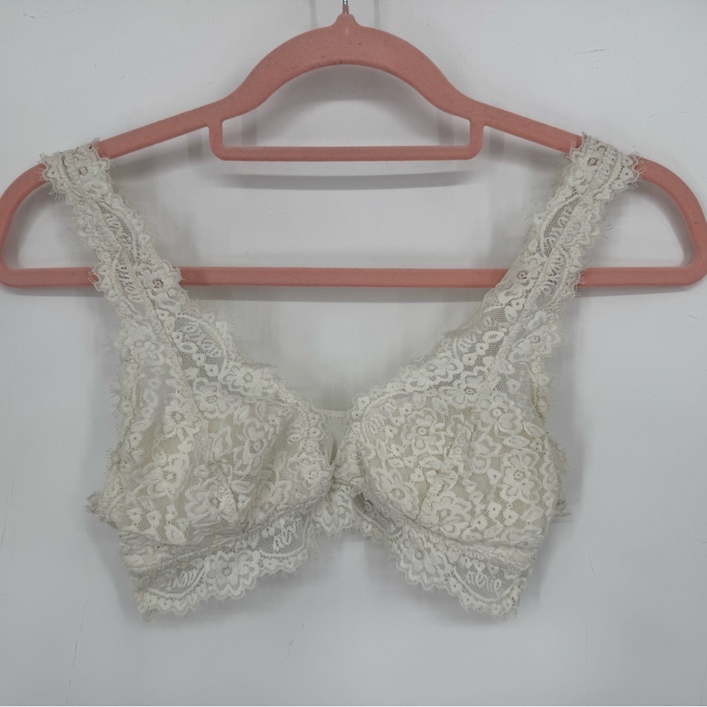 Aerie Women's Lace Cream Bralette Size XS Lingerie Feminine Bridal Mesh Details